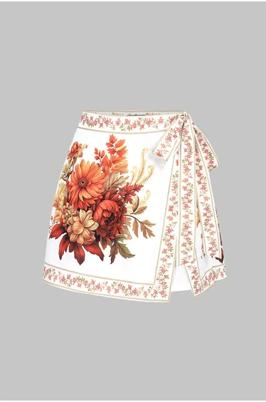 Floral Print Tie Front Asymmetrical Shorts