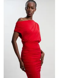 Jersey Crepe Asymmetric Neckline Maxi Dress - 1