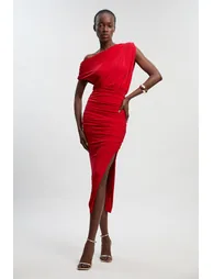 Jersey Crepe Asymmetric Neckline Maxi Dress