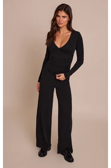 Black Soft Cotton Low Rise Straight Leg Lounge Trousers