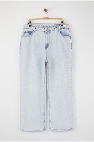 Ice Blue High Waist Wide Leg Denim Plus Size Jeans
