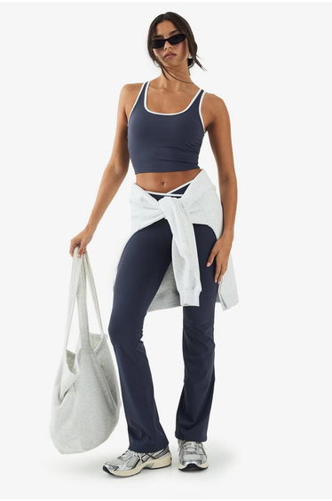 DSGN Studio Ultra Sculpt Contrast Binding Wrap Waist Flare Legging - midnight