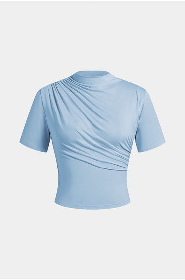 Mock Neck Ruched Short Sleeve T-Shirt