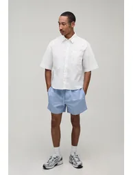 Relaxed Mid Length Micro Check Short - blue