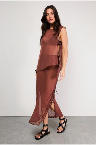 Chiffon Tie Side Column Skirt