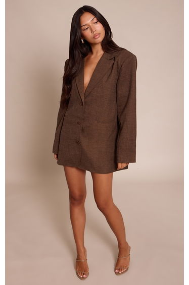 Espresso Textured Woven Boxy Blazer Dress