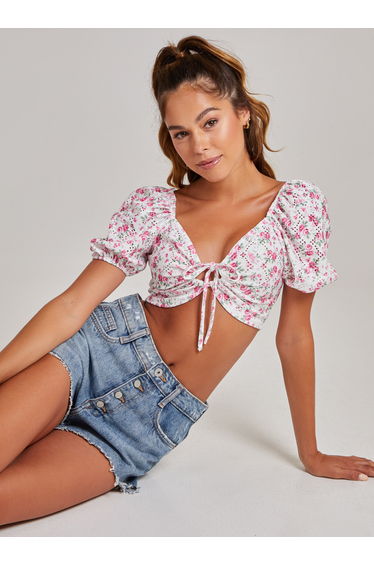 Floral Broderie Puff Sleeve Top