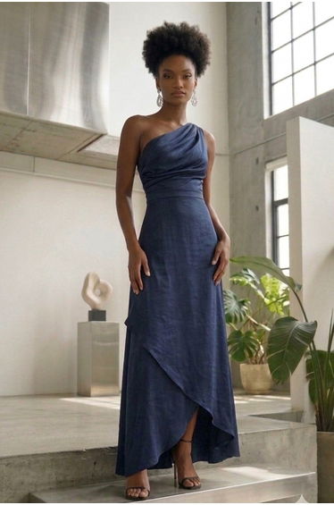 TFNC Delali One Shoulder Navy Maxi Dress