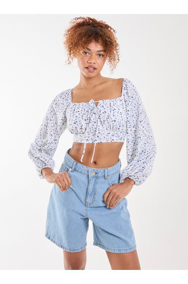 Long Sleeve Cropped Milkmaid Top