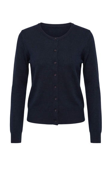 Wardrobe Essentials Navy Blue 100% Wool Crew Neck Basic Knitwear Cardigan product thumbnail 2