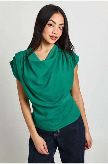 Chiffon High Cowl Neck Top - green