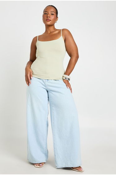 Plus Second Skin Strappy Square Neck Vest Top - sage