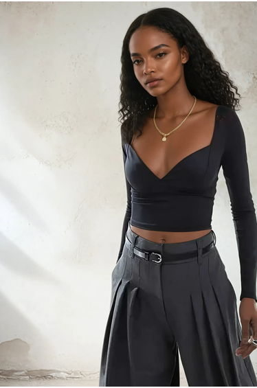 Deep V Long Sleeve Top