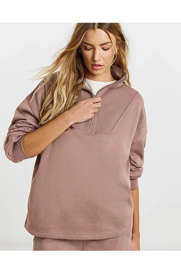 1/4 Zip Sweatshirt with Rib Panel