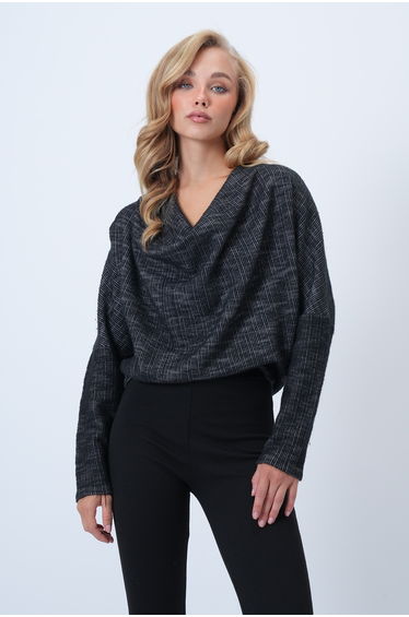 Women's Anthracite Cowl Collar Wide Cut Knitted Blouse