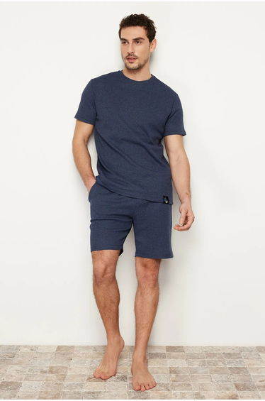 Men's Indigo Regular Fit Waffle Knitted Pajama Set