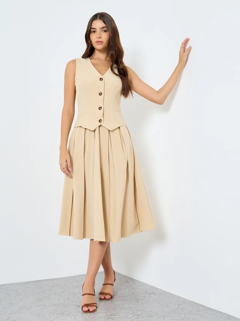 sleeveless blazer dress midi Sleeveless Blazer Dress in Wool Double-Face Black / 10