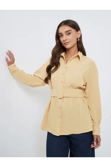 Longline Corduroy Shirt with Belt