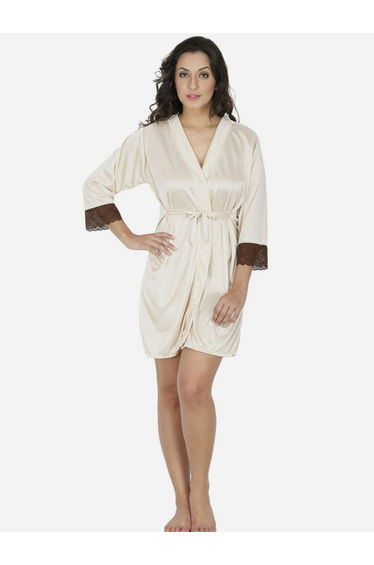 Lace Trim Belted Robe