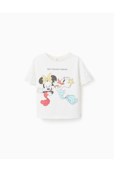 Cotton T-Shirt With Minnie And Daisy Print For Baby Girls, White