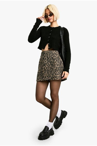 Wrap Over Leopard High Waisted Mini Skirt