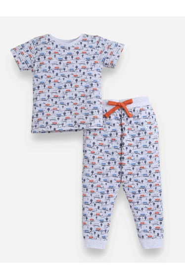 All-Over Printed Cotton T-Shirt and Pyjama Set