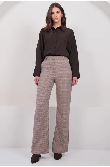 بنطلون تريند ألاكاتي ستايل رسمي بيج بقصة مستقيمة بطبعة كاروهات