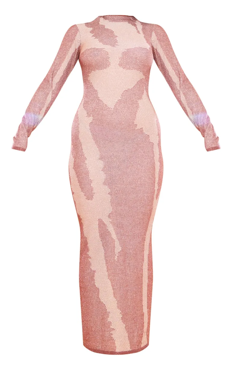 Brown Abstract Print Knit Maxi Dress - 4