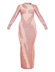 Brown Abstract Print Knit Maxi Dress - 4