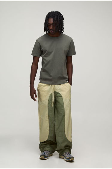 Baggy Fit Panel Detail Track Pants - olive