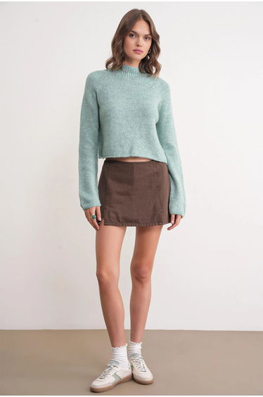 MIXRAY Women's Cropped Textured Knit Sweater