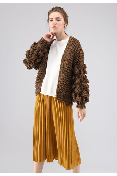Cuteness on Sleeves Chunky Cardigan in Brown