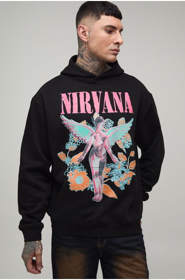 Tall Nirvana Floral Oversized License Print Hoodie - black