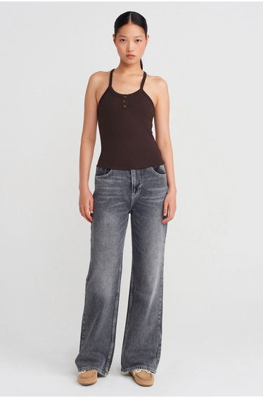 Dilvin Slim Fit Ribbed Knit Cami Blouse