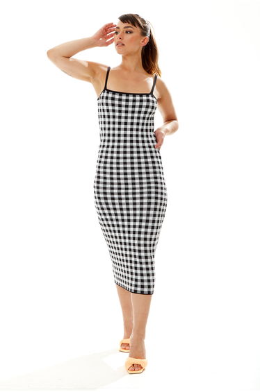 Women’s Midi Dress in Black and White Check .
