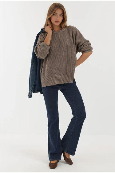 Textured Crew Neck Knitted Sweater