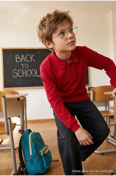 Burgundy Boy's Basic Polo Collar Plain Knitted T-Shirt