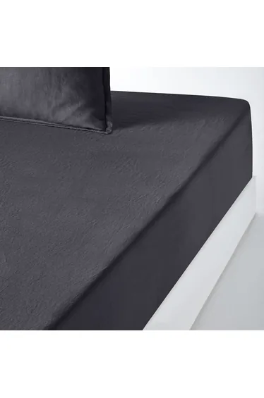 شرشف سرير كتان مغسول بحواف مطاطية ارتفاع 35 سم