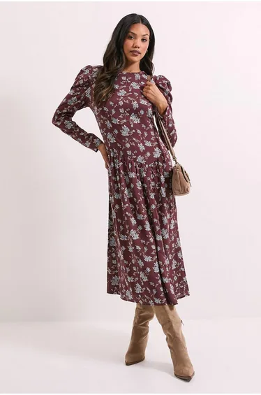 Floral Dropped Waist A-line Midi Dress