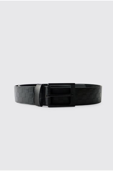Embossed Checker Board Belt - black