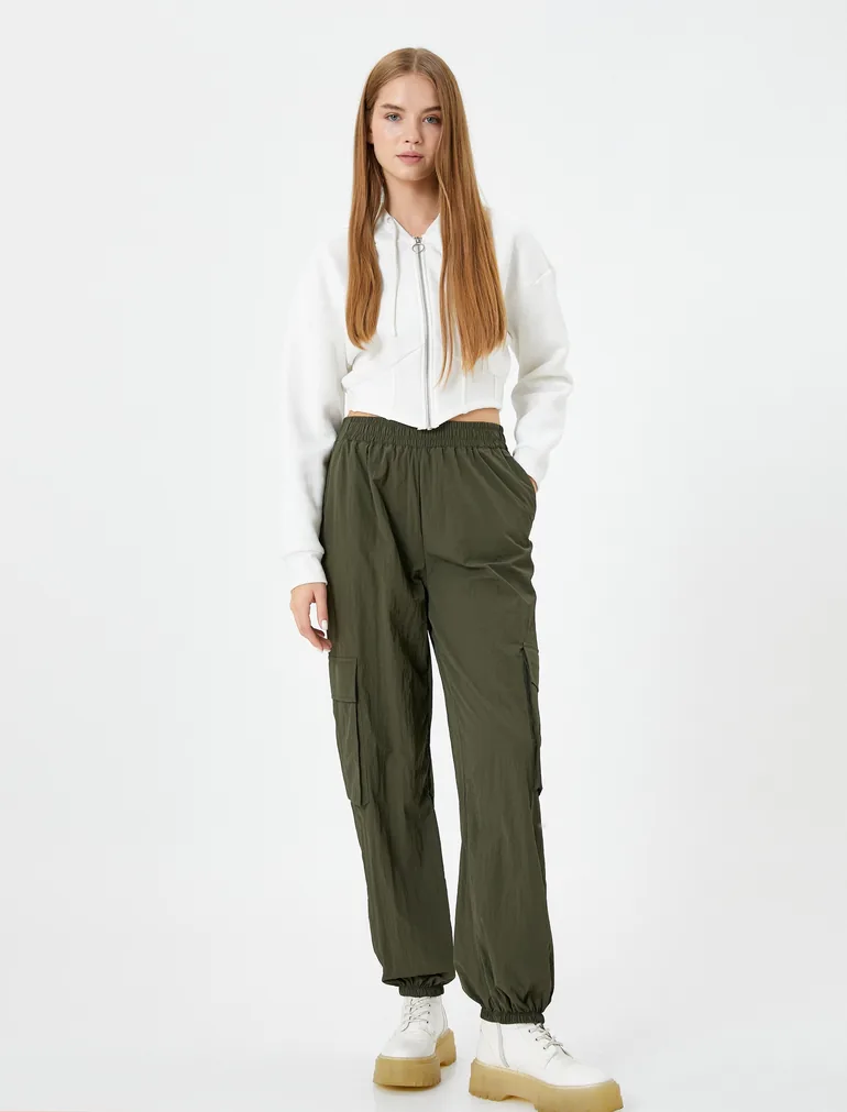 Jogger Cargo Pants Pockets Elastic Waistband - 1