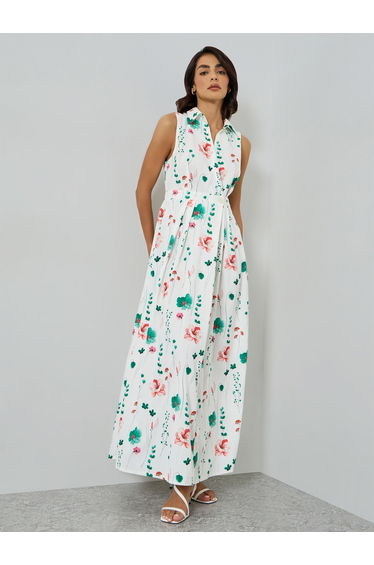 Floral Print Sleeveless A-Line Maxi Dress