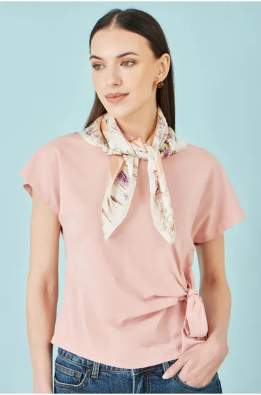 Yumi Ivory 100% Silk Delicate Floral Print Scarf