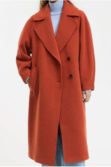 Wool Blend Long Coat with Asymmetric Fastening