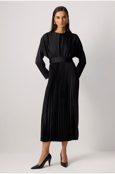 PLEATED SATIN DRESS