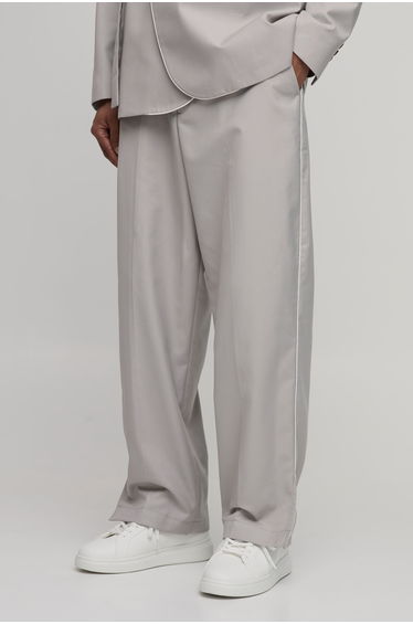 Satin Trim Split Hem Suit Trousers - stone