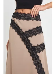 Lace Detail Hanky Hem Skirt - mushroom - 3