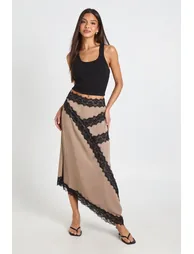 Lace Detail Hanky Hem Skirt - mushroom