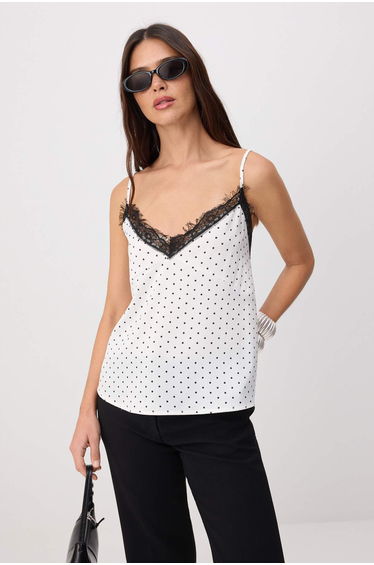 White Satin Polka Dot Lace Blouse