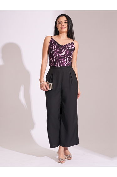 High-Rise Pleated Frilled Waist Wide Leg Trousers